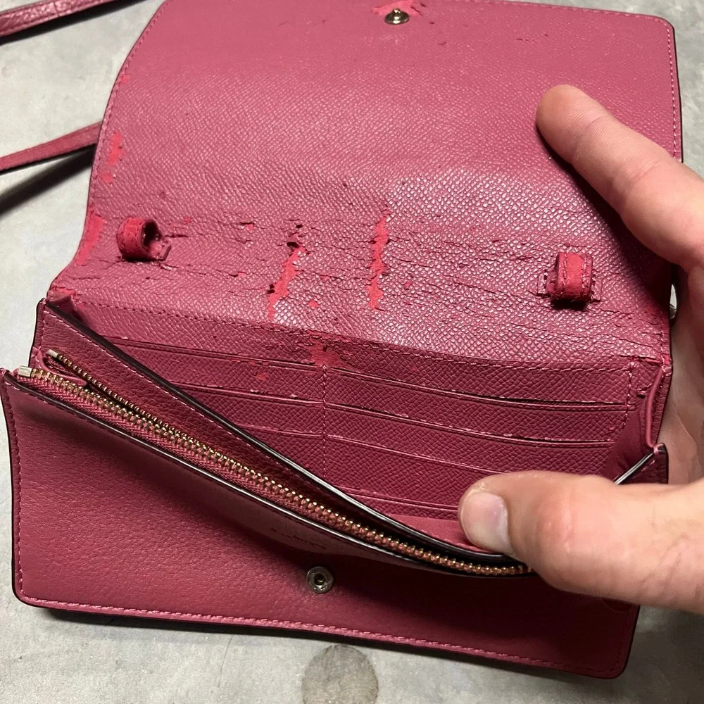 READ Coach Hayden Foldover Crossbody Clutch Pink Pebbled Leather Gold Bag